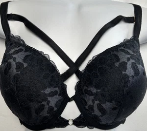 Torrid Schwarz Blumen Spitze Plunge Push Up Bügel BH 40C Multi Position Träger - Bild 1 von 7