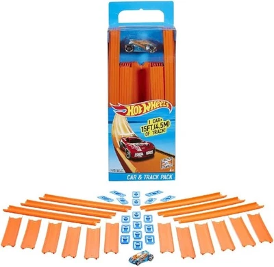Hot Wheels Track Builder Gerader Track mit Fahrzeug - Rennbahn + Auto, BHT77 - Bild 1 von 4