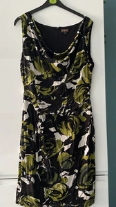 Phase Eight Black Green & White Floral Lined stretchy bodycon Dress Size 14 - Picture 1 of 11