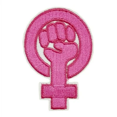 GIRL POWER IRON ON PATCH 2.3" Pink Embroidered Applique Feminist Resistance Fist - Image 1 of 2
