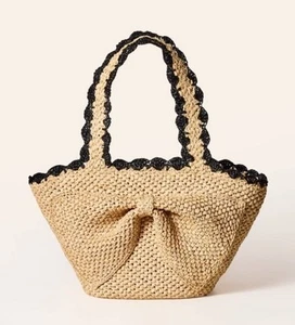 Bolso de Mano Kate Spade X Target Rafia Negro Arco Bolso de Playa Natural Bolso Tejido Nuevo con Etiquetas - Imagen 1 de 5