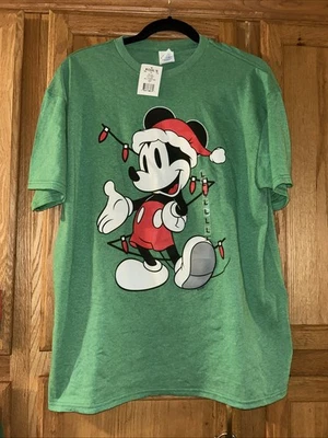 NUEVO CON ETIQUETAS UNISEX L GRANDE ADULTO MICKEY MOUSE CAMISA NAVIDAD MANGA CORTA Foto 1 de 4