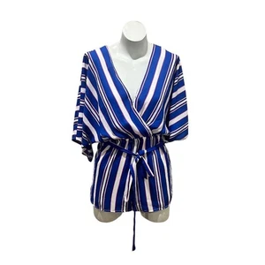 Lulus Women's Blue Striped Kimono Sleeve Romper Size S - Picture 1 of 10