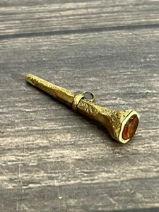 ANTIQUE Victorian Georgian Gold Engraved Metal, Amber Glass Pocket Watch Key Fob - Picture 1 of 6