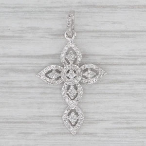 0.12ctw Diamond Cross Pendant 10k White Gold - Picture 1 of 5