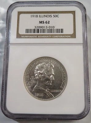1918 - Lincoln-Illinois Commemorative Silver Half Dollar - NGC MS62 - Image 1 of 4