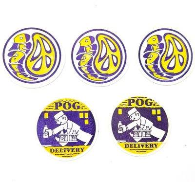 Lot Original POG Caps Staple Peace Sign & Pog Delivery Purple And Yellow Themes - Image 1 of 4