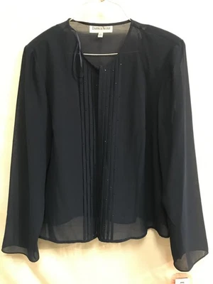 DANNY & NICOLE Ladies Sheer Navy Shoulder Pads Sheer Blouse  14 New with tag - Image 1 of 4