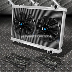 2-ROW ALUMINUM RADIATOR+2X 12"FAN BLACK FOR 240SX S13 SILVIA KA24/KA24DE KA MT - Picture 1 of 7