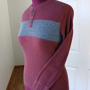 Arizona Jean Co Thermal Waffle Knit Henley L long sleeves burgundy grey stripe - Picture 1 of 10