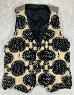 Chaleco Terciopelo Aplastado Patrón Pez Abotonado Negro Gris Hecho a Mano Talla Mediana?  Foto 1 de 4
