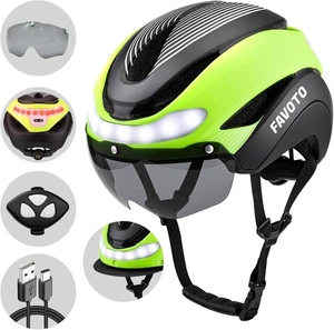 Favoto Casco Bici con Luci di Direzione - Caschi Smart per Grandi, Verde - Foto 1 di 7