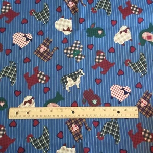 BTY Vintage Country Animal Toss Fabric Blue Quilting Cotton - Picture 1 of 5