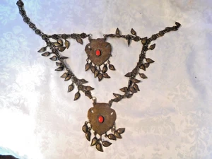 Vintage Brass & Coral Handmade Necklace~ Large HIPPIE bangle Necklace~ FREE SHIP - Picture 1 of 7