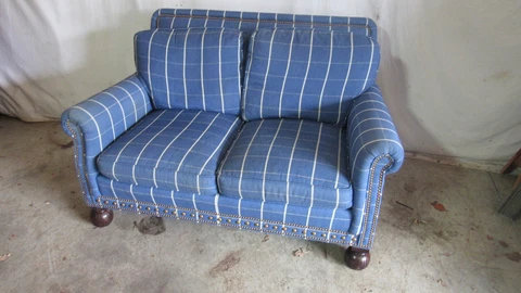 Designer Loveseat Chaise Couch Blue Cover