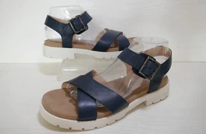 CLARKS ORINOCO CROSS NAVY LEATHER/LEATHER LINED ANKLE STRAP SANDALS UK 7D RRP£70 - Picture 1 of 13