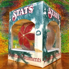 VINTAGE JUMBO BAUBLE Stats Christmas ornament poinsettia blown glass large RARE