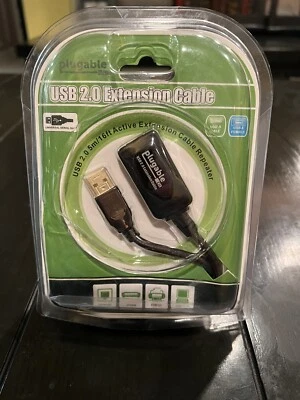 Plugable 5 Meter (16ft) USB 2.0 Active Extension Cable Type A Male to A Female - Image 1 of 2