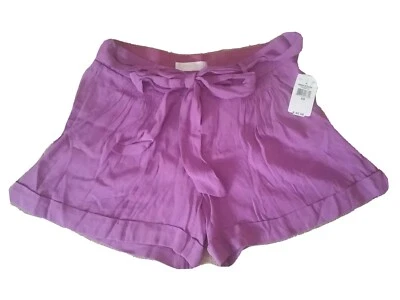 MM COUTURE XS 0 Purple Silk Shorts Tie Waist Bow Cuffed Hems NEW J Crew  - Image 1 of 4
