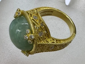 ESTATE STERLING SILVER 925 CLAD GOLD CZ JADE JUDITH RIPKA RING SIZE 7 RARE - Picture 1 of 15