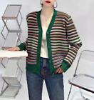 2022 Autumn Color Stripe Sweater Coat Women Single-Breasted Knit Jacket Cardigan
