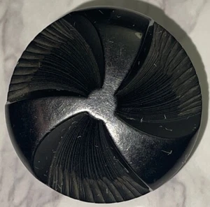Vintage Carved Black Bakelite Coat Button Metal Shank 124-59 - Picture 1 of 5