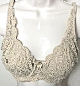 Underwire Bra 34B Beige Lace Sheer Unlined Demi Underwire EUC 5B6 - Picture 1 of 9