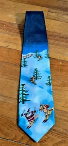 Weihnachten Urlaub Krawatte Weihnachtsmann und Rentier Skifahren Schnee dunkelblau - Bild 1 von 4