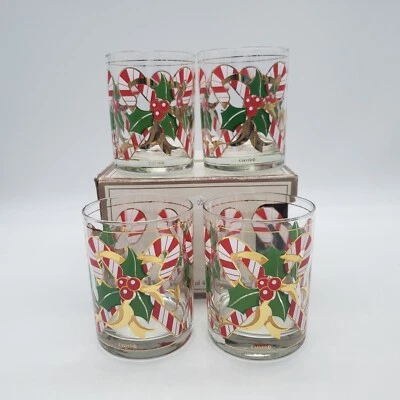 Culver 320 Candy Canes 14 oz Old Fashioned Glasses Set of 4 - HTF - Vintage - Image 1 of 4