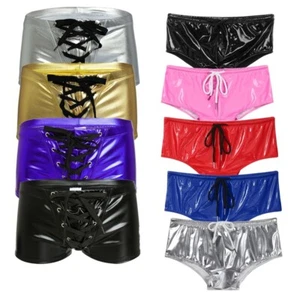 AU Men's Shiny Metallic Low Waist Drawstring Boxer Briefs Panties Underpants - Picture 1 of 46
