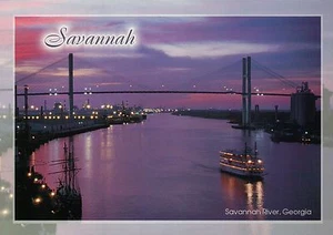 Savannah River Bridge Georgia, South Carolina nach Norden, Boot Sonnenuntergang Postkarte - Bild 1 von 2