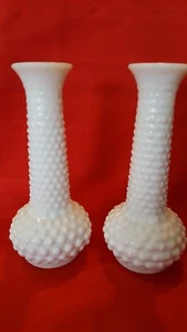 Set of 2 E. O. Brody White Milk Glass Hobnail Vases - EUC - Picture 1 of 4