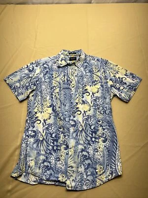 Indigo Palms Tailored Shirt Mens Blue Beigh 100% Soft Cotton Short Sleeve Large - Image 1 of 4
