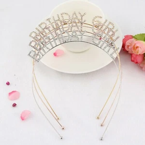 Happy Birthday Headband Girl Letter Rhinestone Crown Hair Band Birthday NEW - Picture 1 of 14