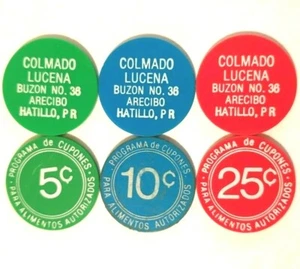 SET 3 COLMADO LUCENA Ficha Cupones HATILLO FOOD STAMP Token PUERTO RICO - Picture 1 of 6