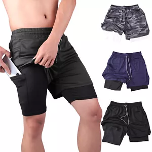 Men Fitness Pants Jogger Pants Double Layer Pants Multi-Pockets Loose Fit Shor - Picture 1 of 49