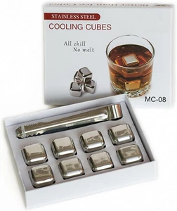 Stainless Steel Reusable Ice Cubes with Pouch Gift Set of 8 Giftbox - Picture 1 of 1