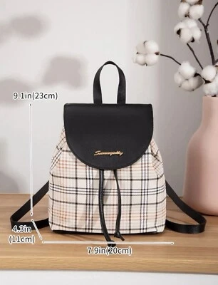 Plaid Check Cute Mini Backpack Bag Purse for Women & Girls Faux Leather - Image 1 of 4