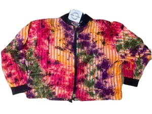 Tie-dye jacket junior women multi color stripe spring casual M size zipper - Picture 1 of 4
