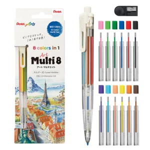 Pentel Art Multi8 Colored Pencil 8colors in 1 w/Refill 12colors XPH804ST 2.0mm - Picture 1 of 8