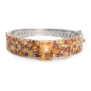 Meher's Jewelr S Silver Sapphire & Citrine Multi Gemstone Hinged Bangle Bracelet - Picture 1 of 5