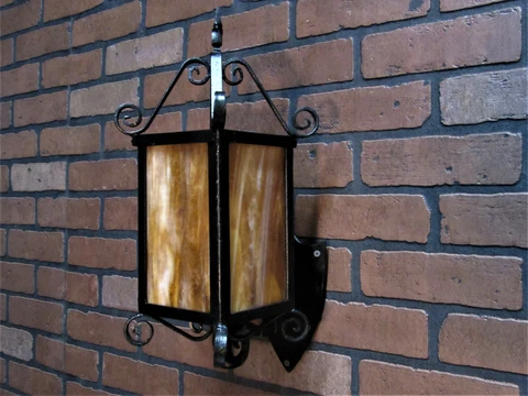 Vintage Antique 1920's Porch Light Hand Wrought Iron 18 1/4" T Craftsman Mission Cover