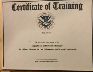 Department Of Homeland Security Surveillance Certificate-comes Blank Fill In Own - Picture 1 of 1
