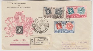 ITALY 1951 *SARDINIA STAMP CENTENARY* official illustrated FDC with TRIESTE cds - Picture 1 of 4