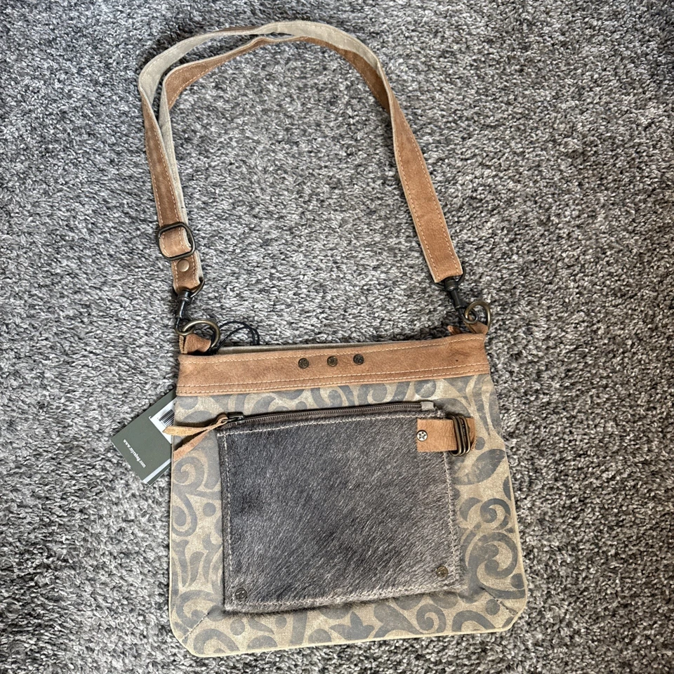 Myra Bag Hide & Floral Upcycled Canvas Crossbody Bag S-1202