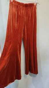 Vtg 60's Rust Burnt Orange Groovy Velvet Wide Flare Pants Bell Bottoms Hippie S - Picture 1 of 9