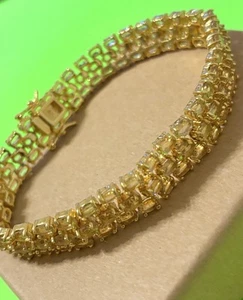 DBJ Dee Berkley 3-Row Sterling Silver CITRINE Tennis 925 Vermeil Bracelet 8” - Picture 1 of 3