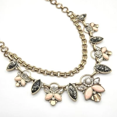 Collar llamativo tono dorado Premier Designs dije floral vidrio y diamantes de imitación Foto 1 de 4