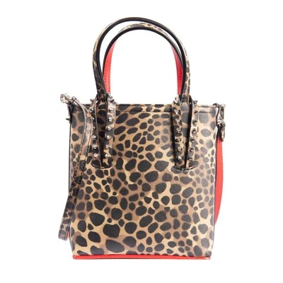 CHRISTIAN LOUBOUTIN Calfskin Leather Leopard Print Cabata Studded Mini Tote Bag - Image 1 of 4