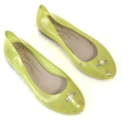 Vivienne Westwood Melissa Yellow Green Rubber Pumps Flat Shoes 23.5-24.5 Used - Image 1 of 4